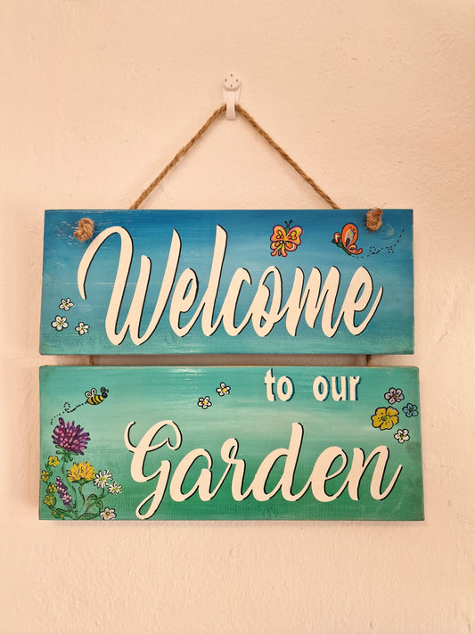 Welcome to our Garden Handgemaakt houten tuinbord (Boho stijl)