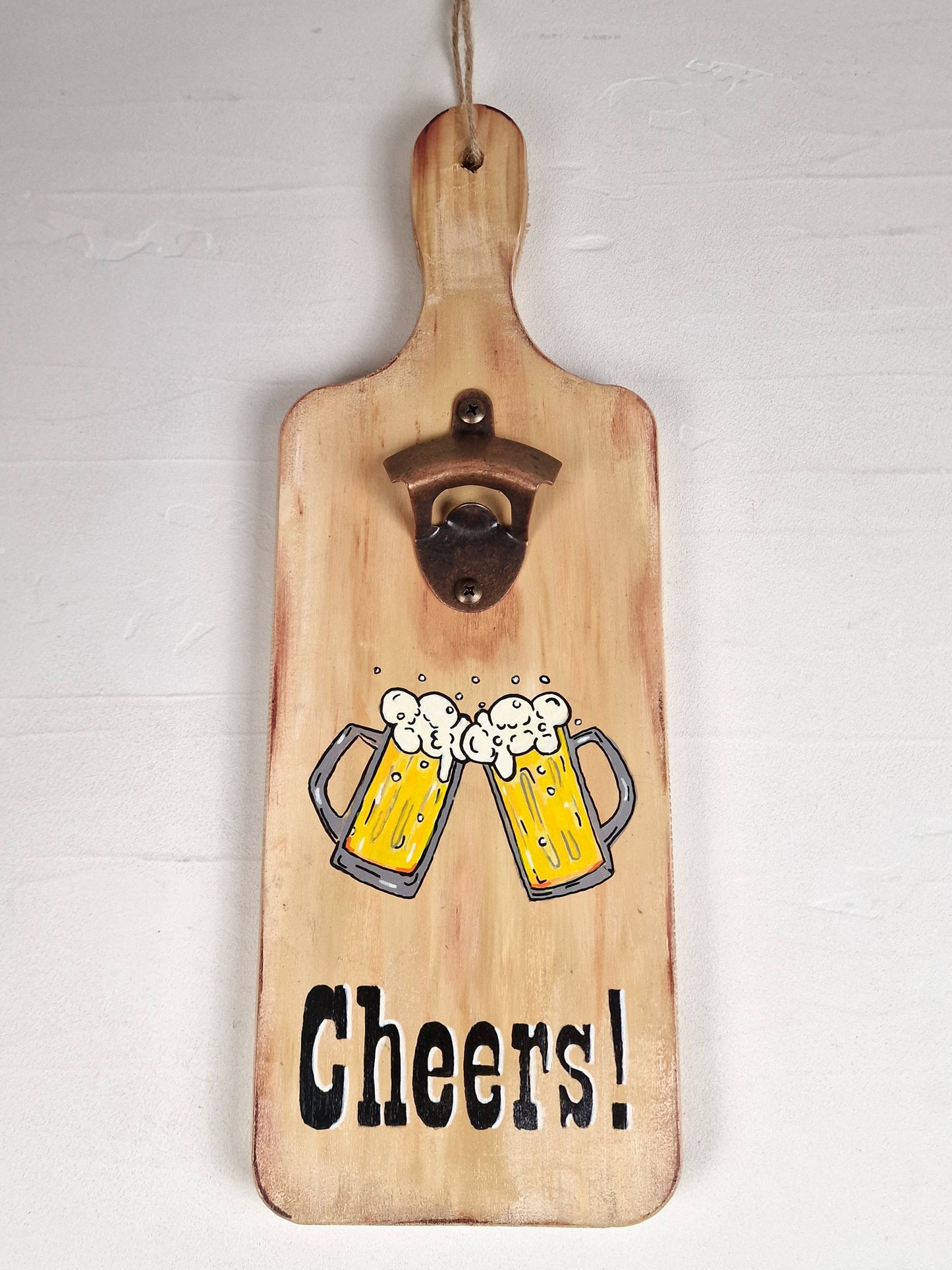 Hand-painted wooden board with bottle opener