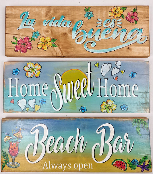 Wooden garden text signs