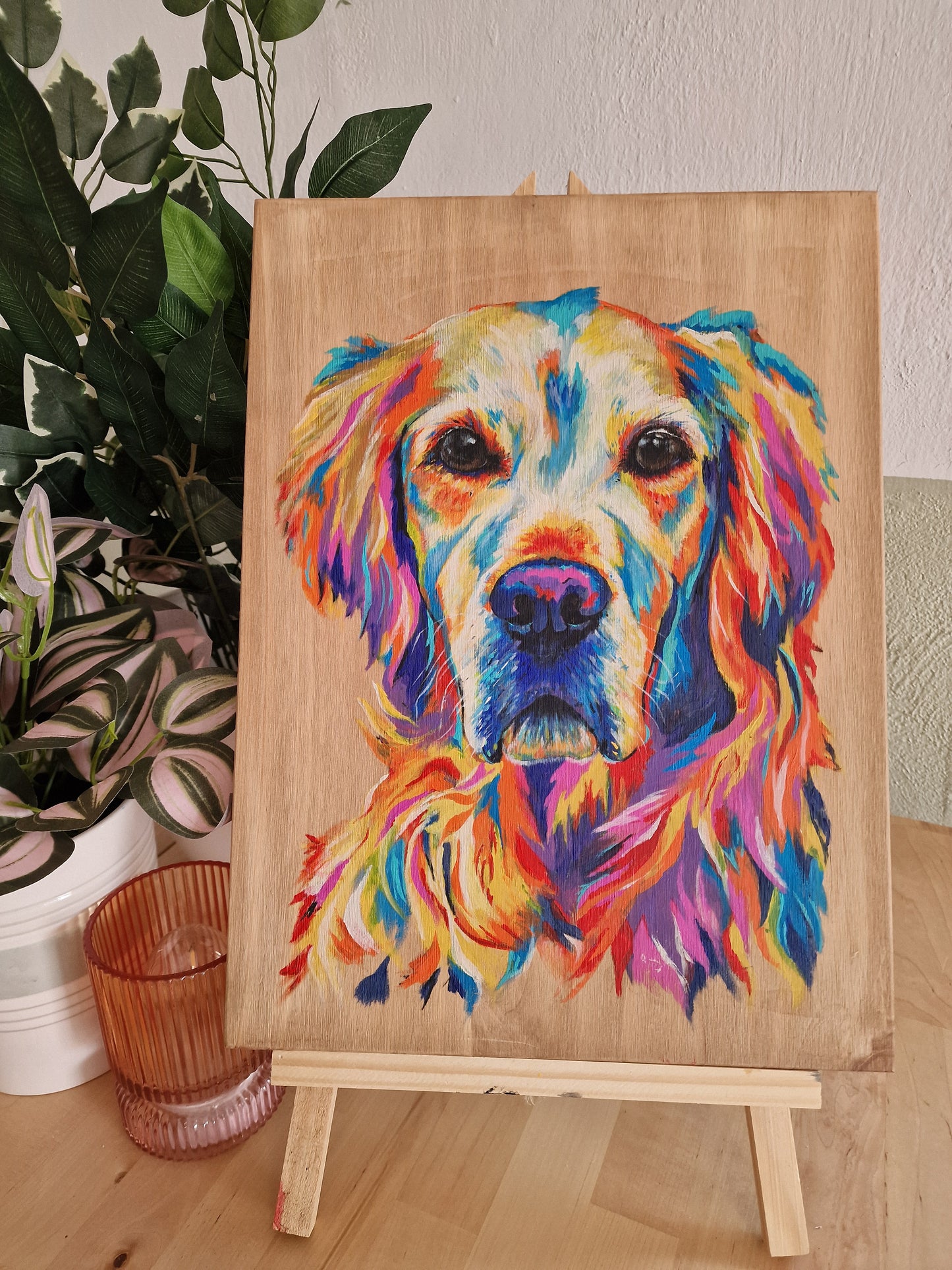 Custom Pet Portrait on Wood - Original Colorful Hand Painted Pet Art