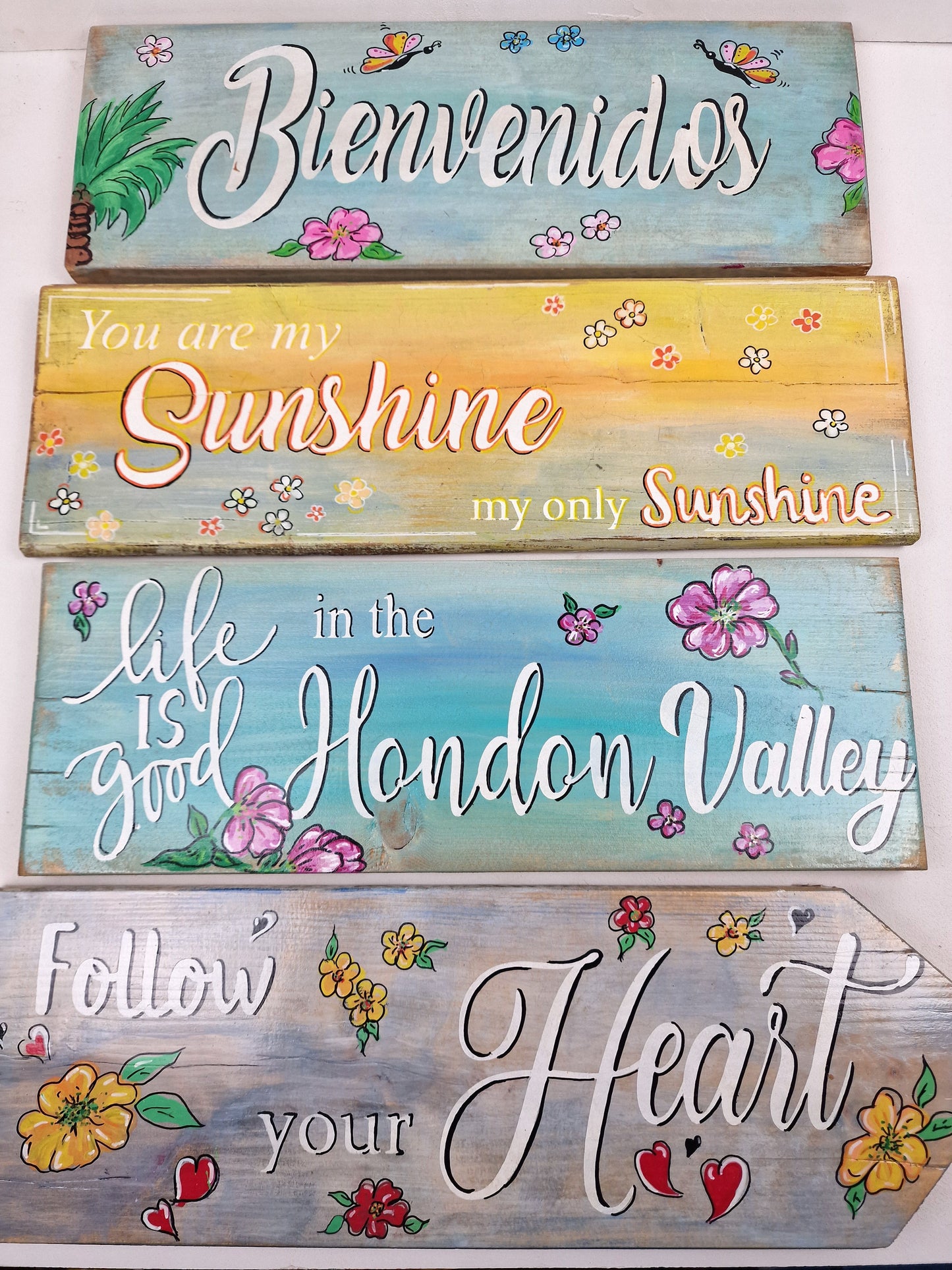 Wooden garden text signs