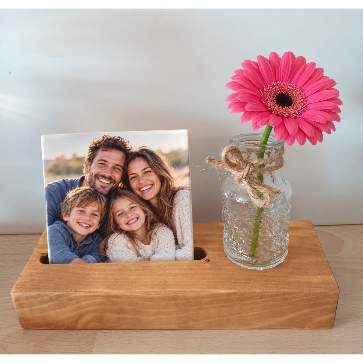1. A Place in My Heart – Personalised Photo Tile with Wooden Holder
