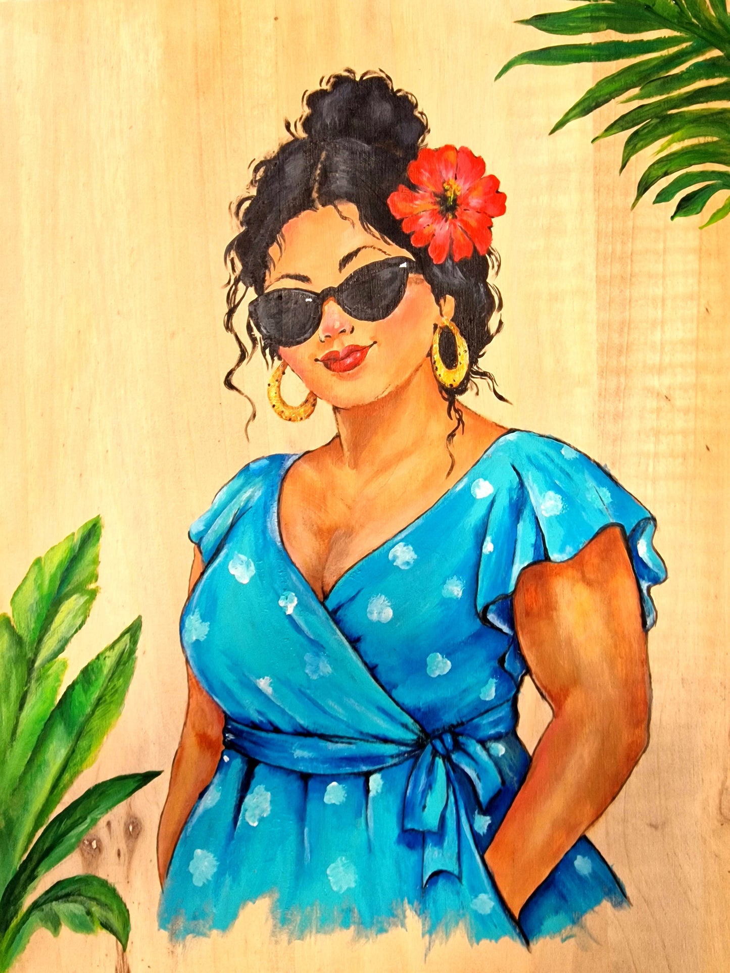5. Happy Señorita – Hand-Painted Mediterranean Artwork on Wood