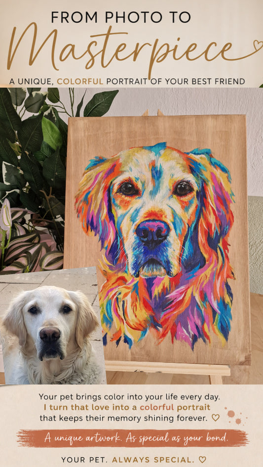 Custom Pet Portrait on Wood - Original Colorful Hand Painted Pet Art