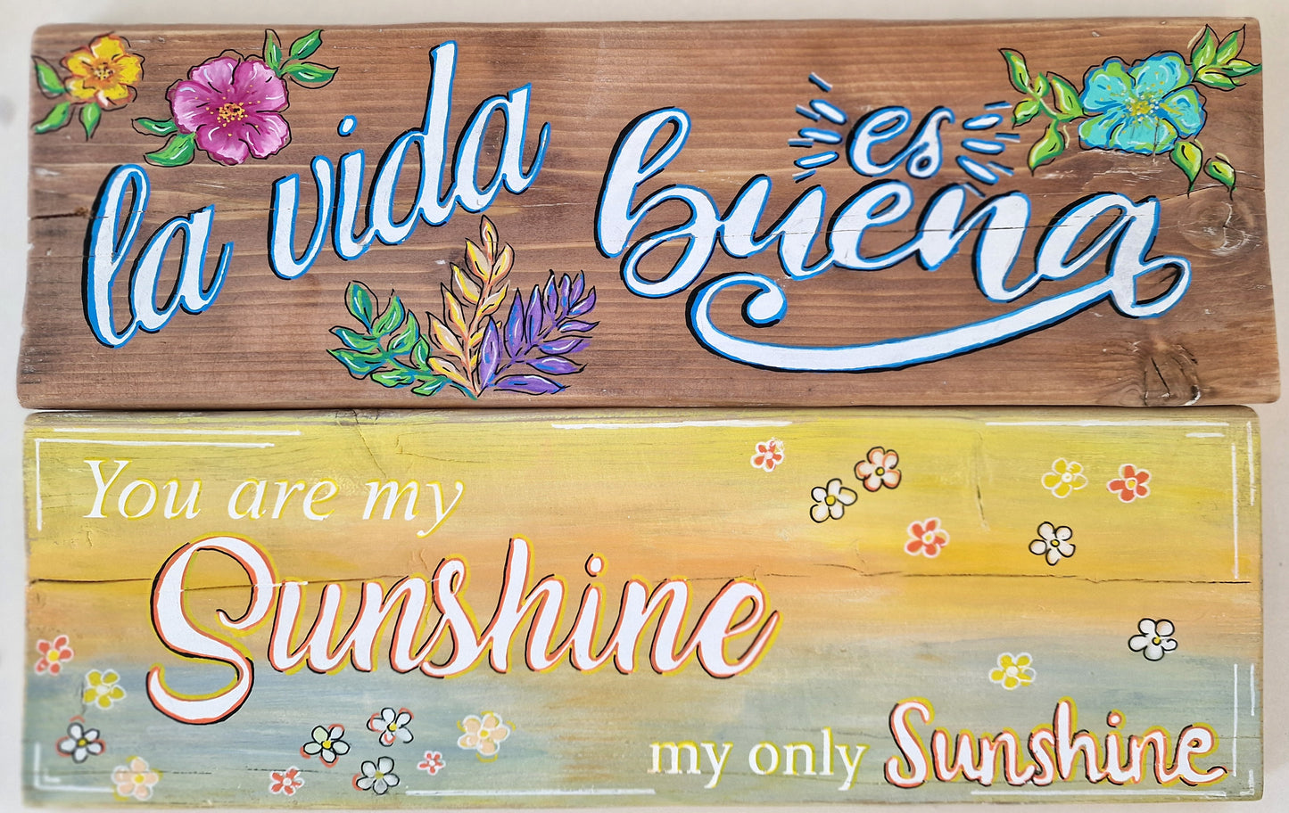 Wooden garden text signs