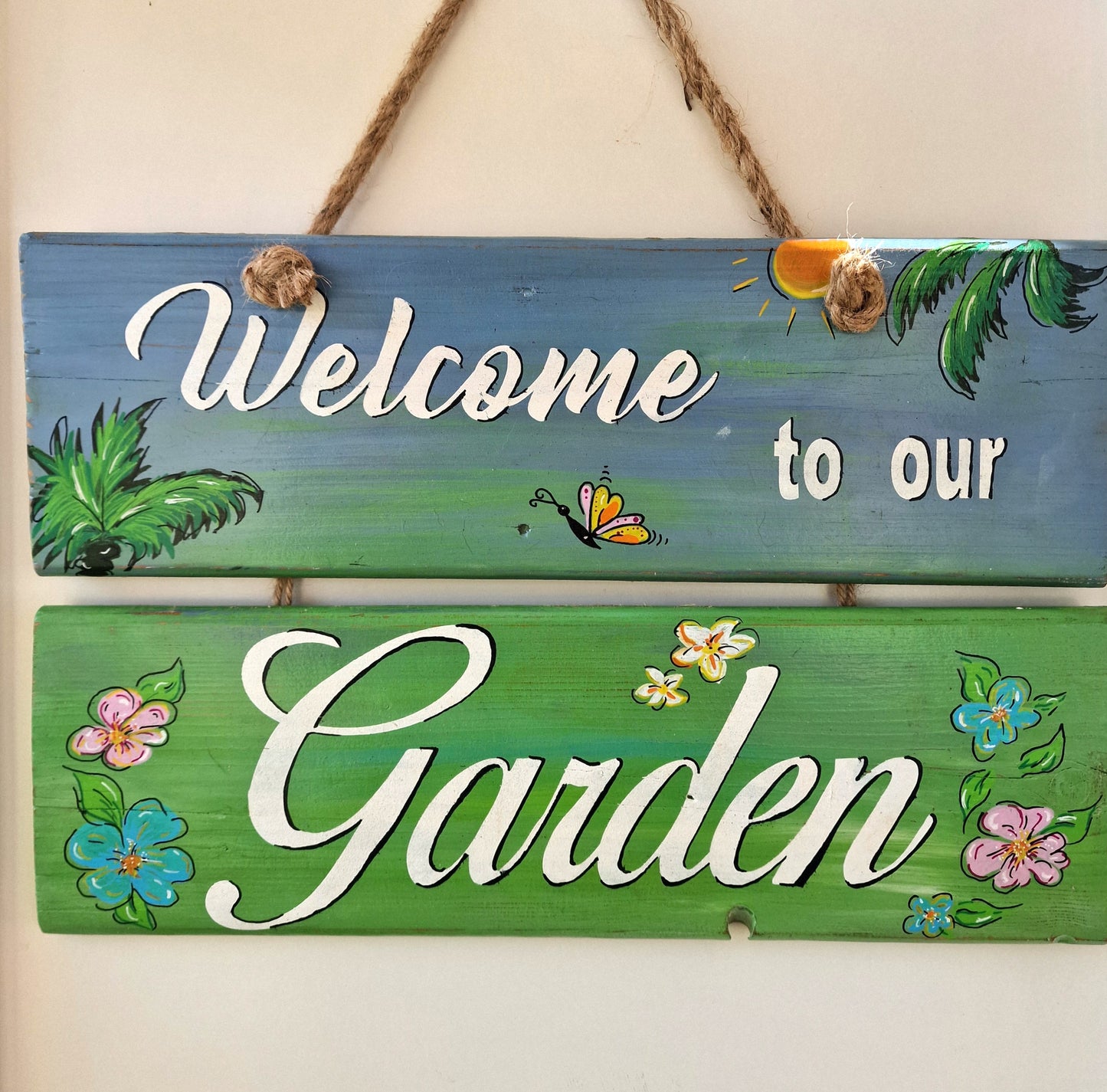 Wooden garden text signs