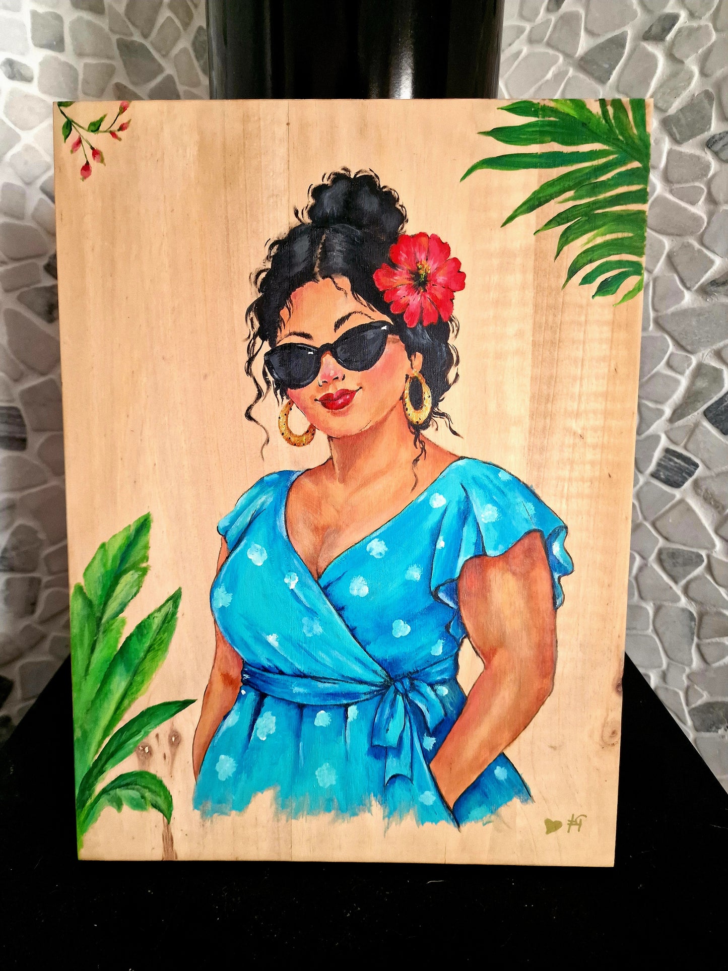 5. Happy Señorita – Hand-Painted Mediterranean Artwork on Wood