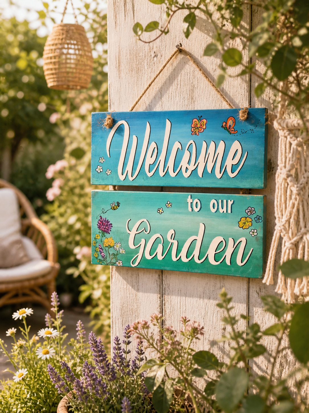 Welcome to our Garden Handgemaakt houten tuinbord (Boho stijl)