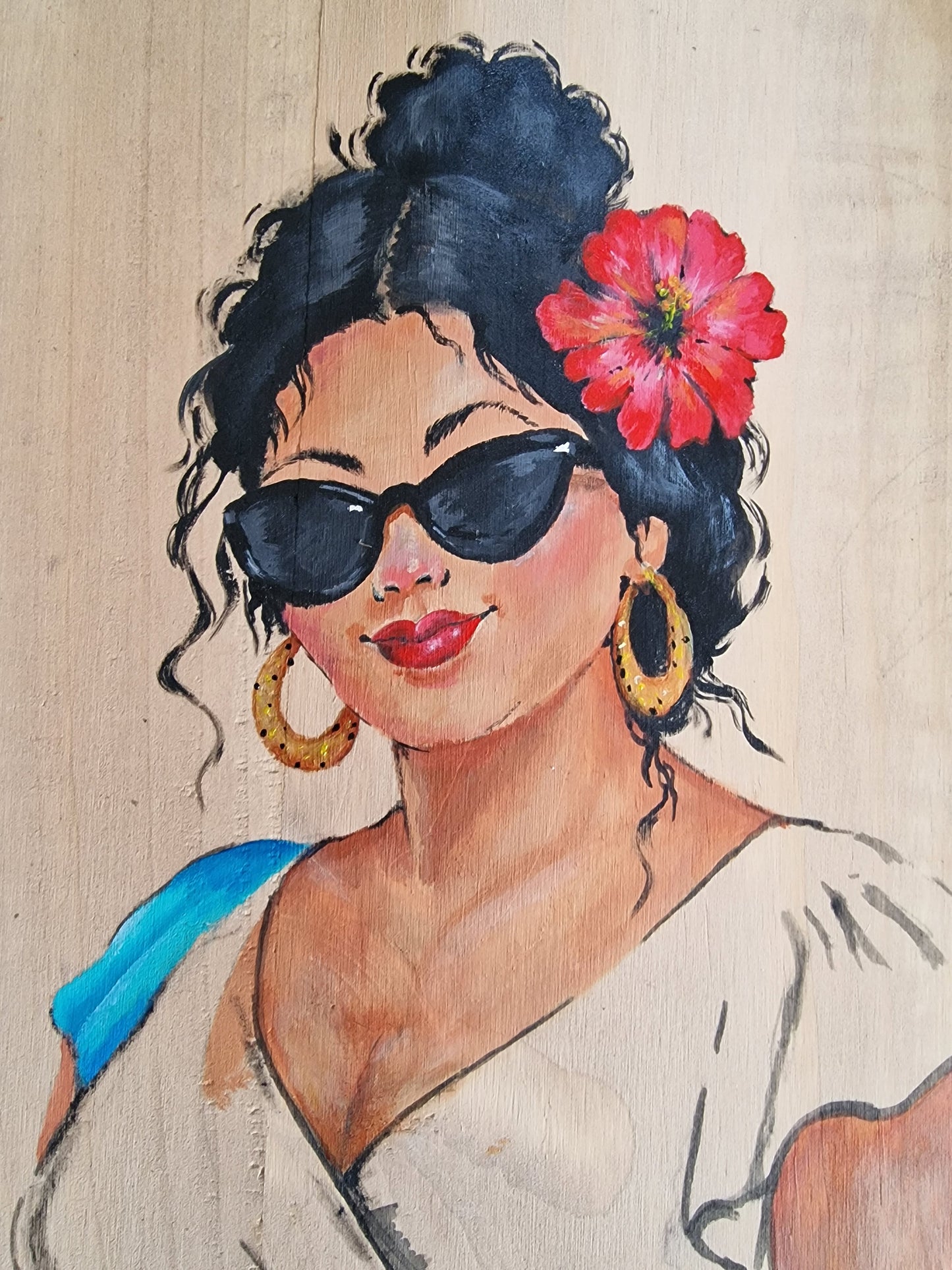 5. Happy Señorita – Hand-Painted Mediterranean Artwork on Wood